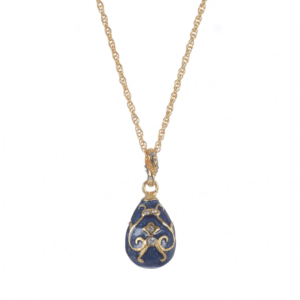 Blue Fabergé egg necklace with luxury gold plated pendant featuring Austrian crystals and ornate gold design on elegant chain - Designer Keren Kopal jewelry gift for women