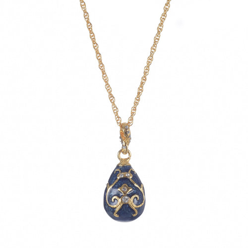 Blue Fabergé egg necklace with luxury gold plated pendant featuring Austrian crystals and ornate gold design on elegant chain - Designer Keren Kopal jewelry gift for women