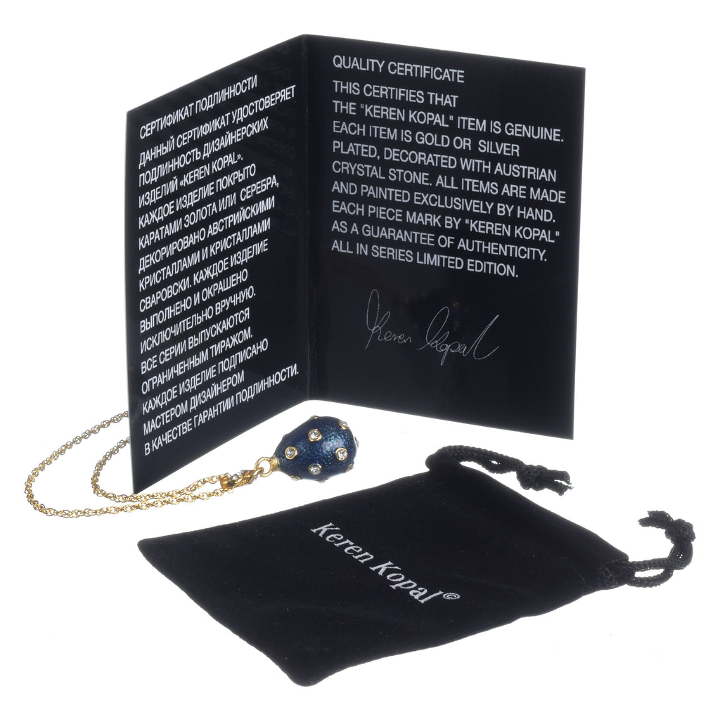 Keren Kopal jewelry with a quality certificate and branded pouch on a white background