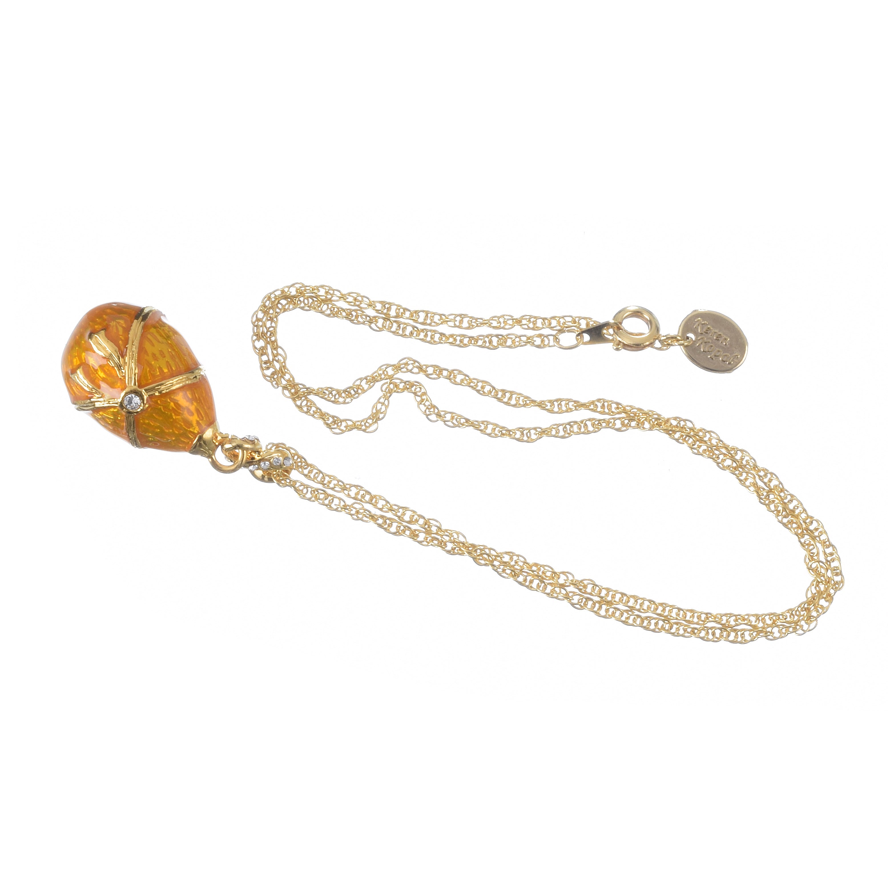 Pink Fabergé Style Egg Pendant on Gold Chain - Keren Kopal Designer Austrian Crystal Necklace - Luxury Statement Jewelry Gift - Collectible Designer Pendant