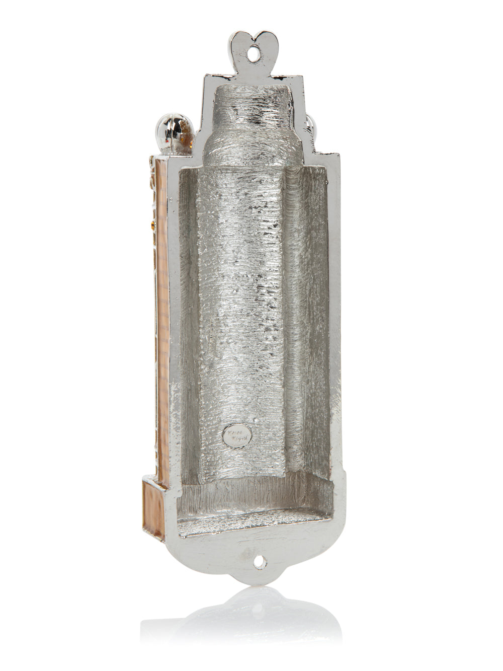 Metallic cylindrical object with a textured surface on a white background