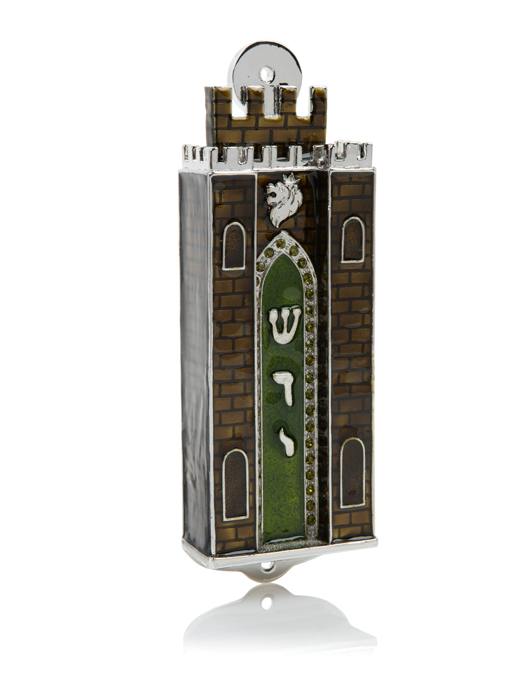 Brown Holy Ark Mezuzah architectural design - Premium Judaica wall decor with 24K gold plating and crystals by RV Luxury
