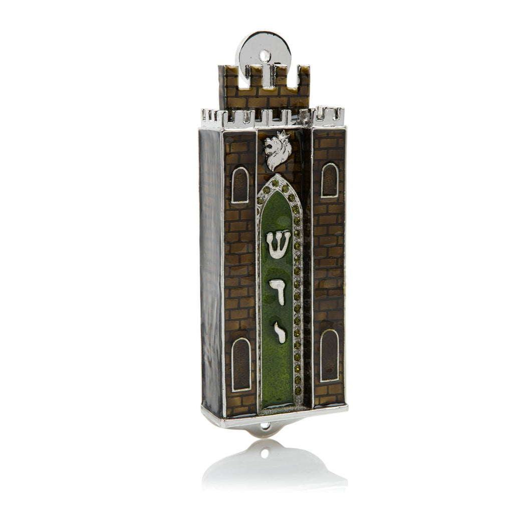 Brown Holy Ark Mezuzah with 24K gold plating and Austrian crystals - Luxury Judaica wall decor by RV Luxury
