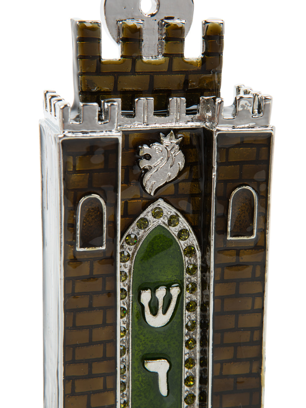 Brown Holy Ark Mezuzah detail - 24K gold architectural elements and Austrian crystals - Luxury Judaica decor by RV Luxury