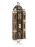 Decorative tower ornament with architectural details on a white background
