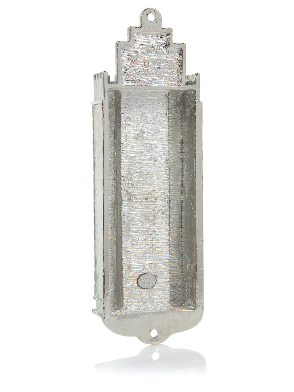 Western Wall mezuzah with blue enamel interior on white background