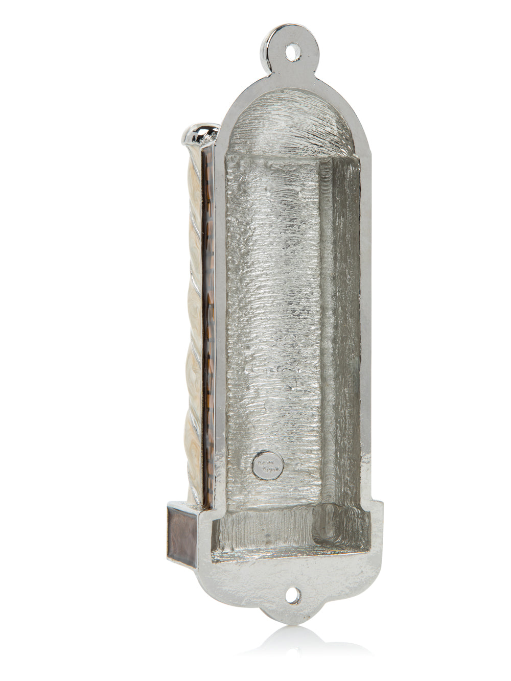 Metallic door Mezuzah case on a white background