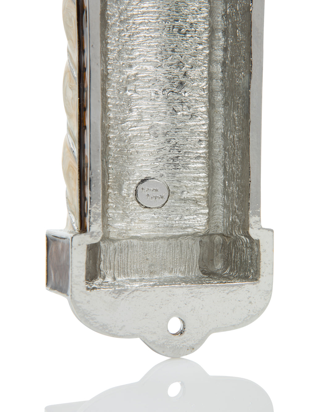 Brown modern mezuzah with Star of David and enamel details on white background