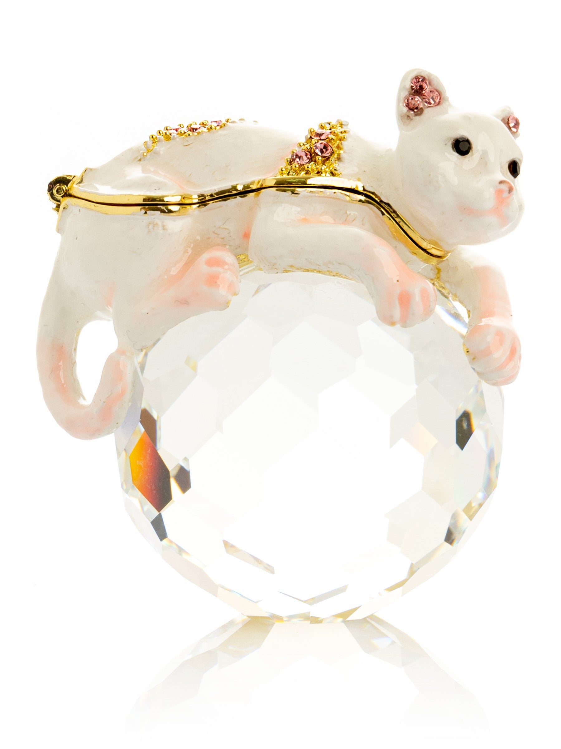 Cat-shaped jewelry box with a gold frame on a white background