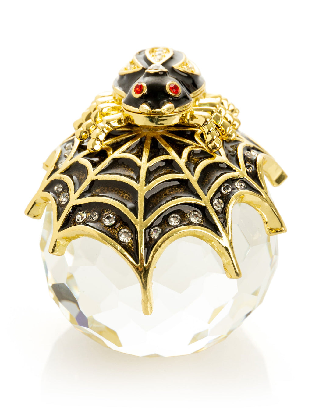 Luxury spider on crystal trinket box | 24K gold plated decorative collectible with Austrian crystals and red crystal eyes | RV Luxury keepsake box
