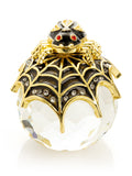Luxury spider on crystal trinket box | 24K gold plated decorative collectible with Austrian crystals and red crystal eyes | RV Luxury keepsake box