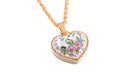 White heart pendant necklace with floral enamel design and Austrian crystals - Designer Keren Kopal luxury jewelry - Romantic gift for women