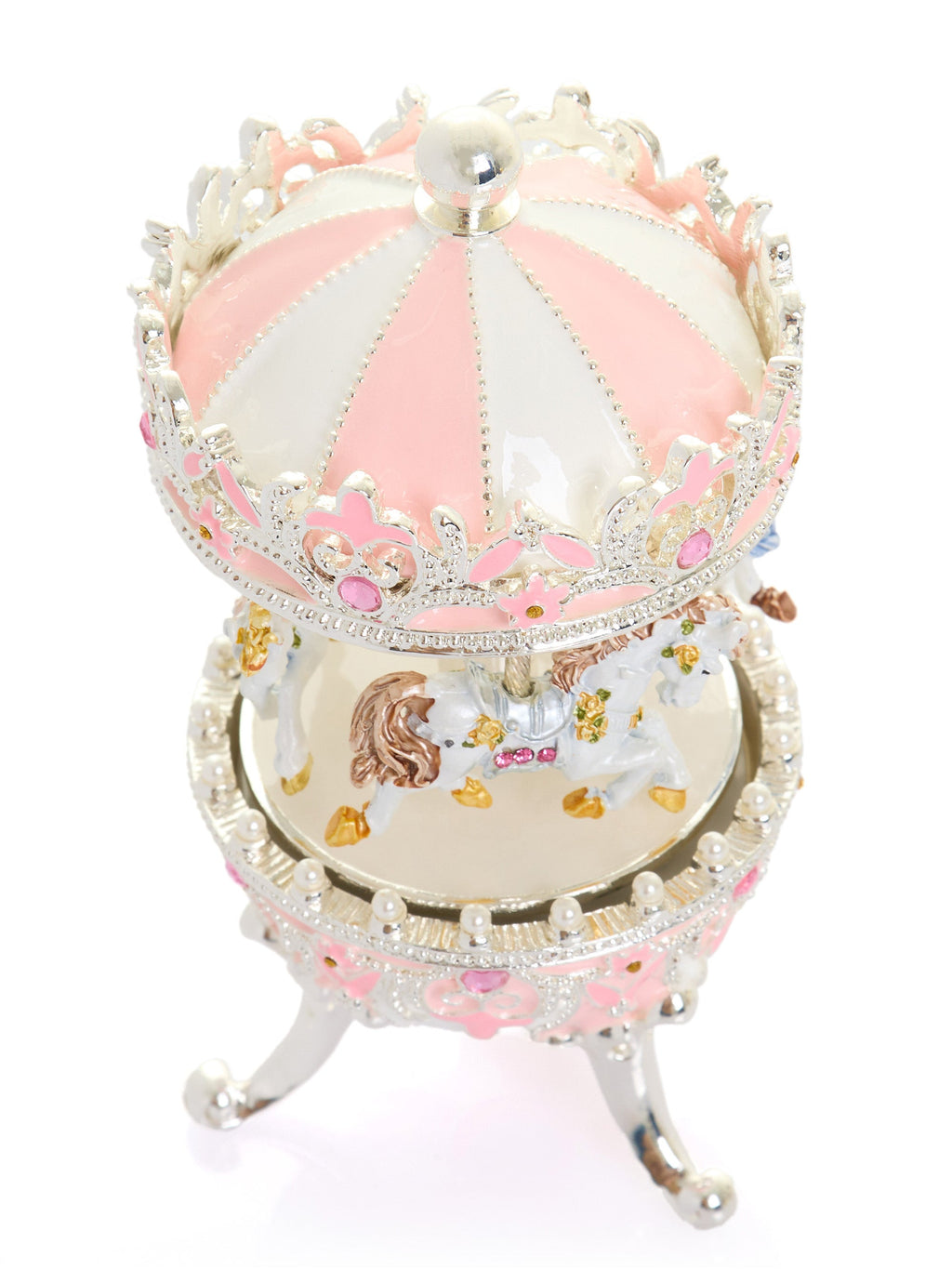 Decorative egg with pink and white design on a white background
