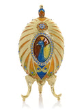 Decorative egg with peacock design on a white background
